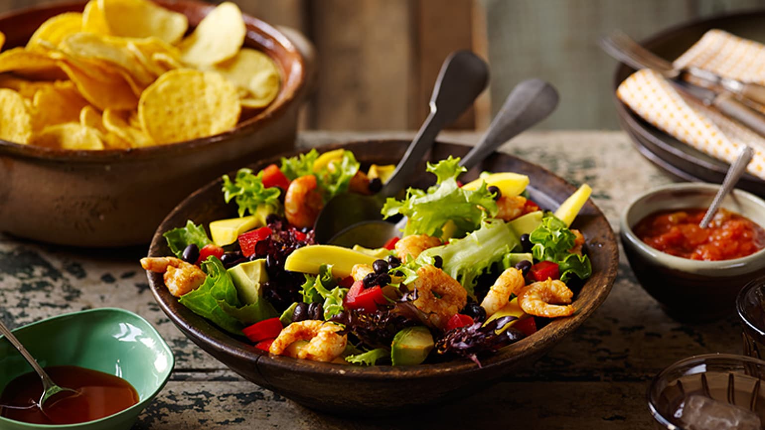 prawn and mango taco salad